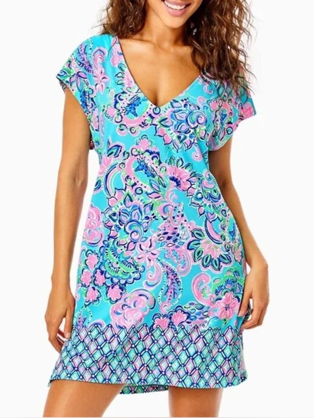 Lilly Pulitzer Talli CoverUp Dress in Blue Horizon Jungle Sunrise Engineered